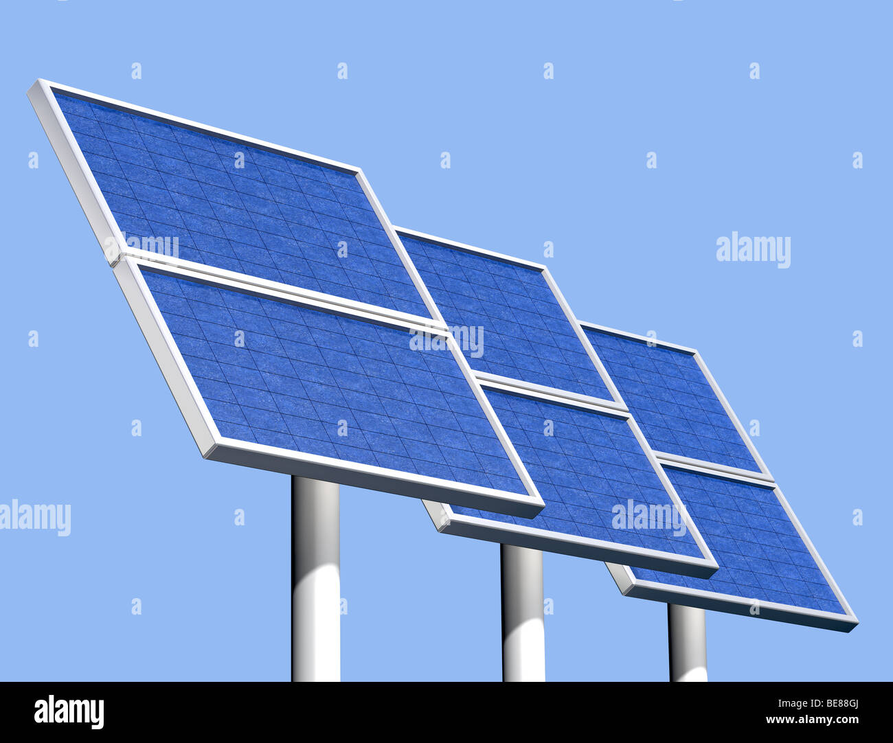 Illustration d'un groupe de panneaux solaires sur une journée ensoleillée Banque D'Images