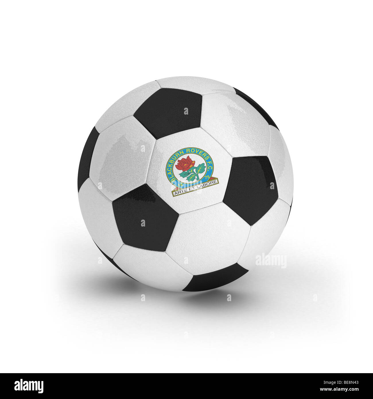 Les Blackburn Rovers Football Club emblème sur un ballon de foot Banque D'Images