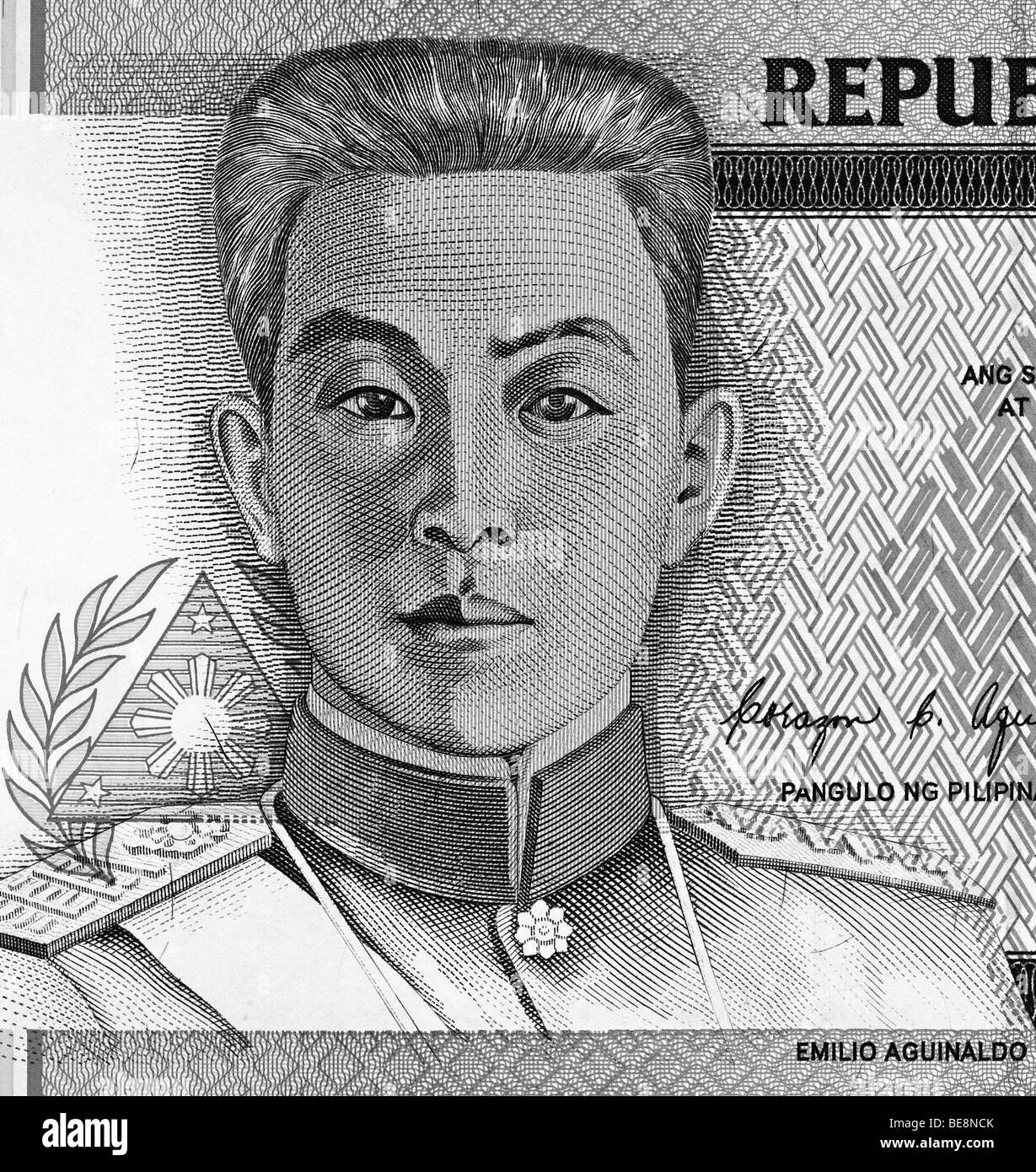 Billet de 5 peso philippin, Emilio Aguinaldo Portrait. Banque D'Images