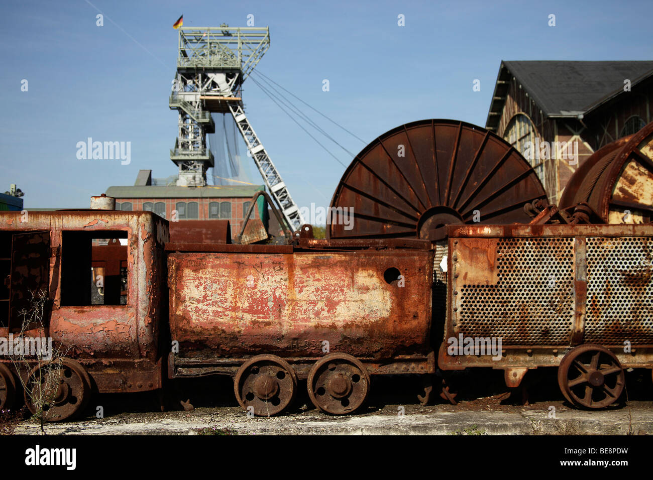 Vieux train de charbon de la mine Zeche Zollern Dortmund, en partie de l'itinéraire de la culture industrielle dans la région de la Ruhr en Amérique du Rh Banque D'Images