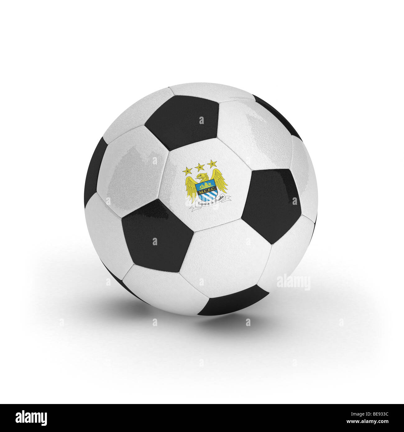 Le Club de football Manchester City emblème sur un ballon de foot Banque D'Images