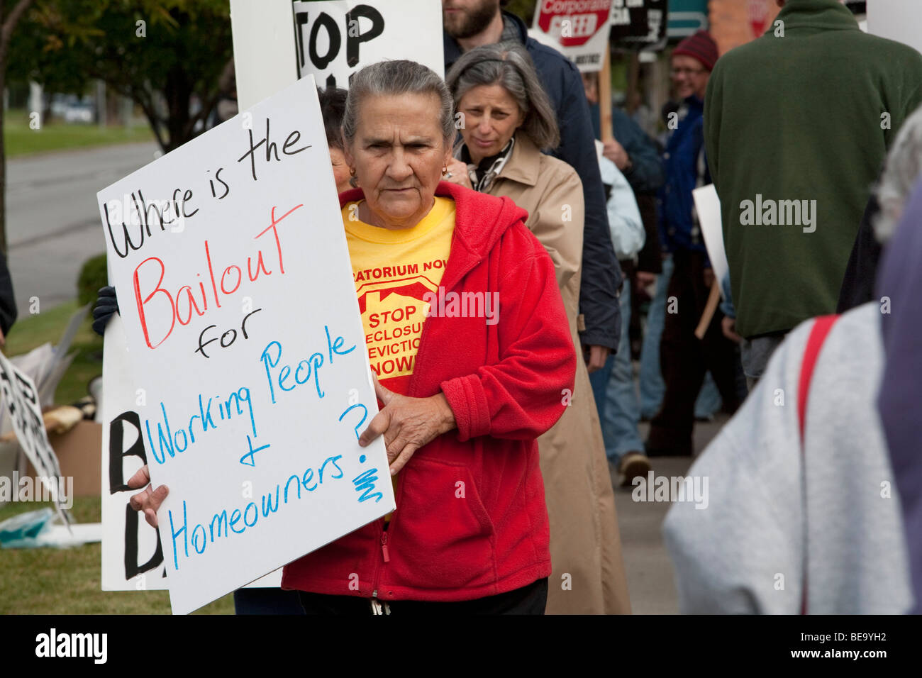 Les habitants de Detroit protester banque forclusion de leur voisin Banque D'Images