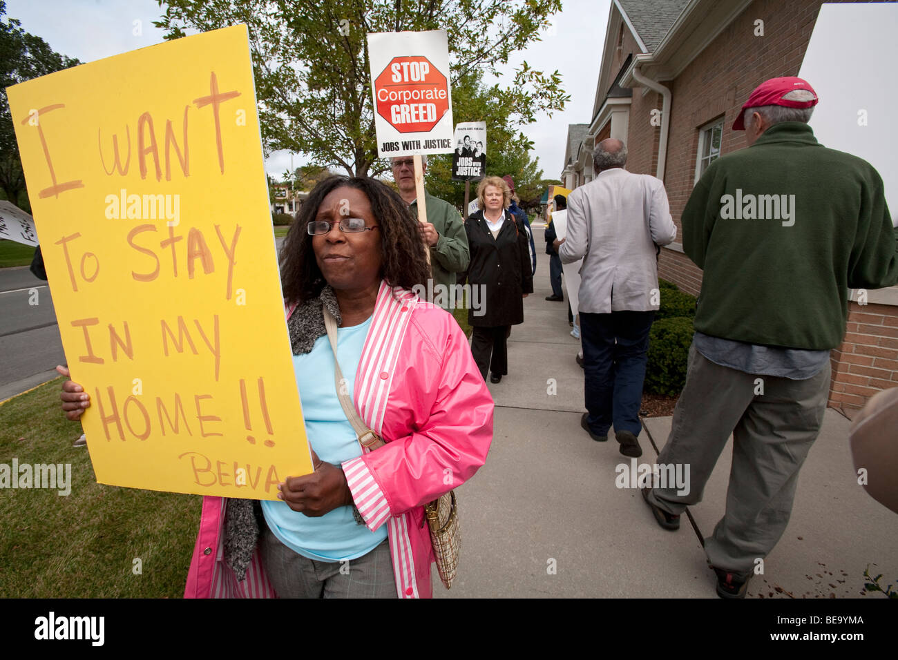 Les habitants de Detroit protester banque forclusion Banque D'Images