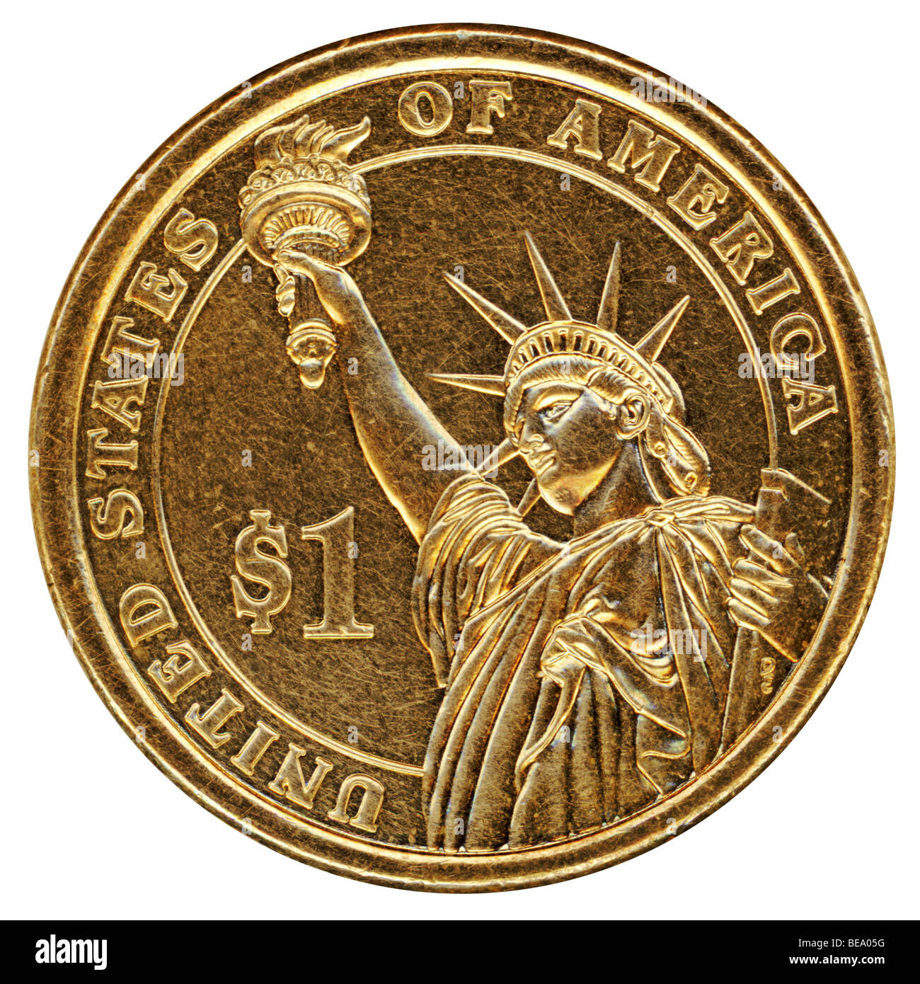 Un dollar United States coin isolé sur fond blanc Banque D'Images