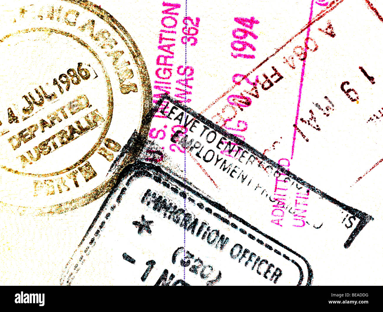 Passeport, avec tampons de visa. Banque D'Images