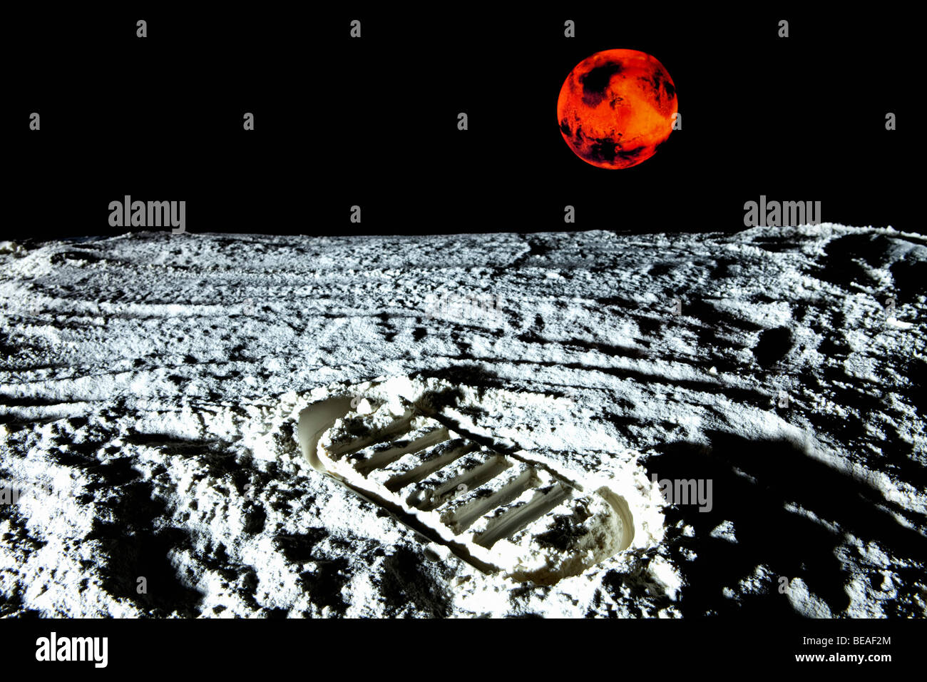 Vue d'une planète rouge de la lune Banque D'Images
