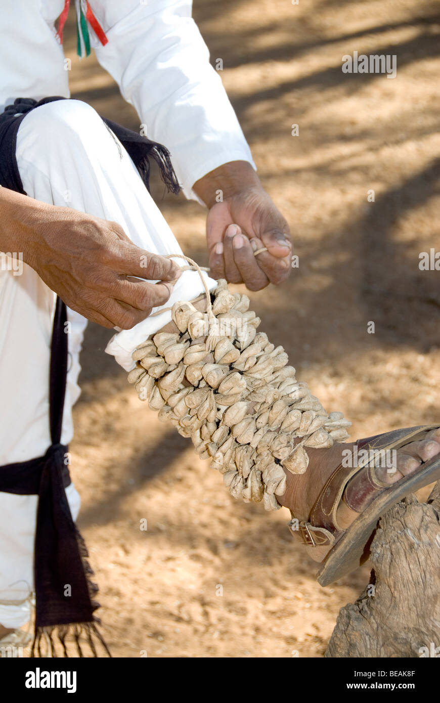 Danseuse mexicaine traditionnelle indienne à la Mayo lacets perles (tenabari), fabriqués à partir de cocons de papillons, sur les chevilles Banque D'Images