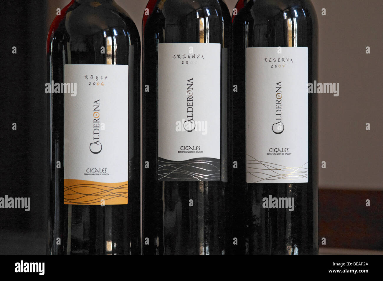 Roble 2006, Crianza 2005, Reserva 2005 Bodegas Frutos Villar calderona, cigales Espagne Castille et Leon Banque D'Images