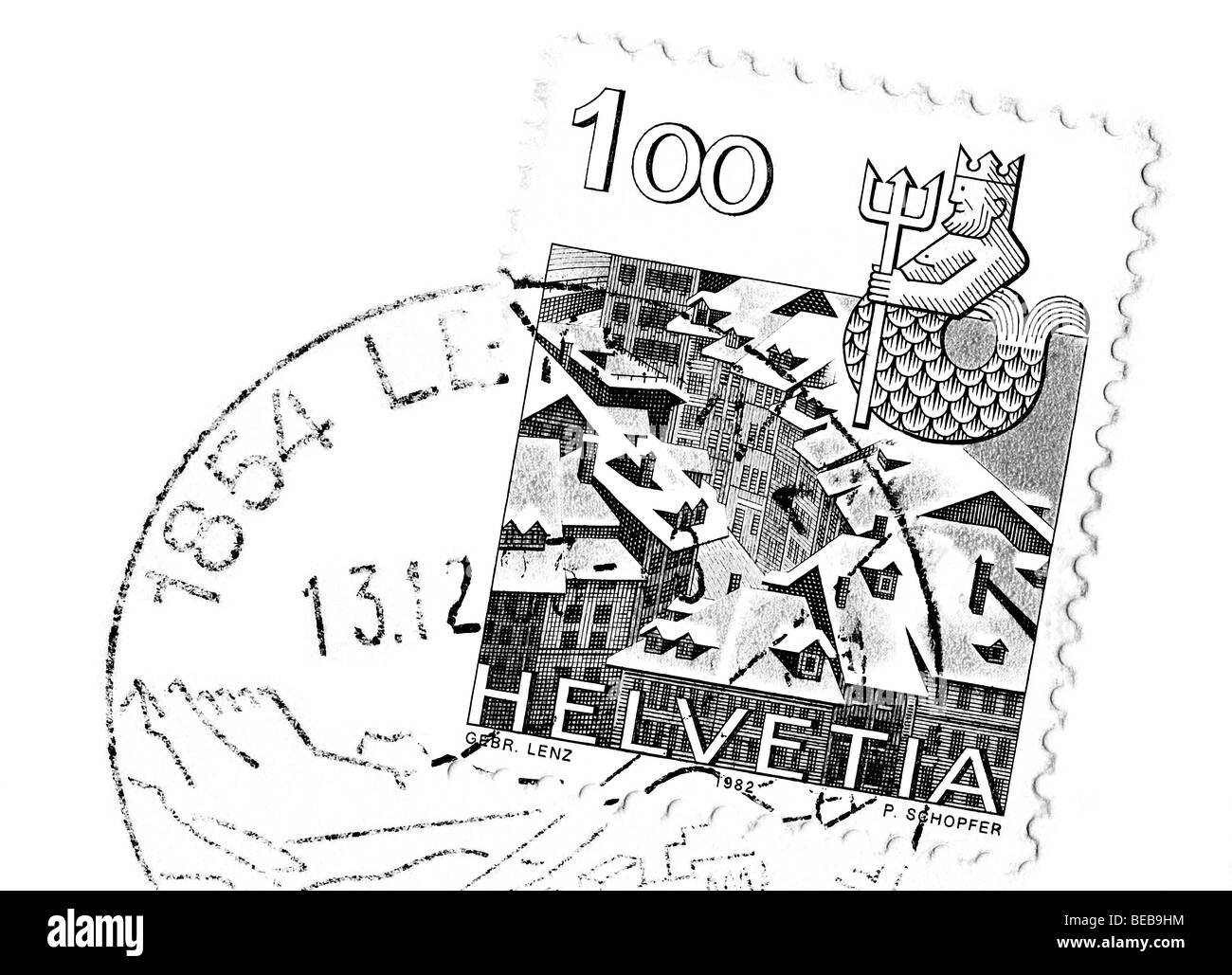 Suisse, carte postale, timbre annulé. Banque D'Images