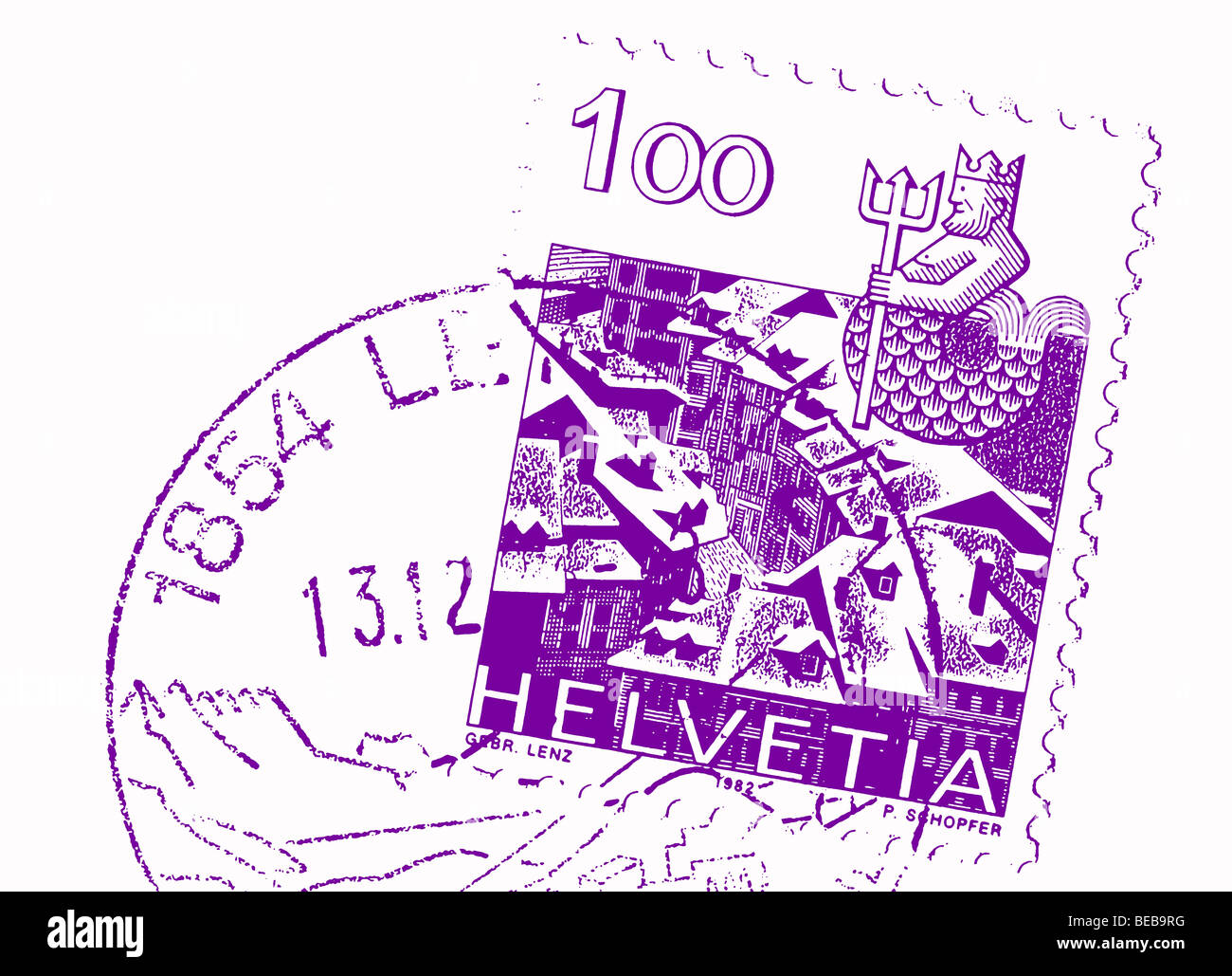 Suisse, carte postale, timbre annulé. Banque D'Images