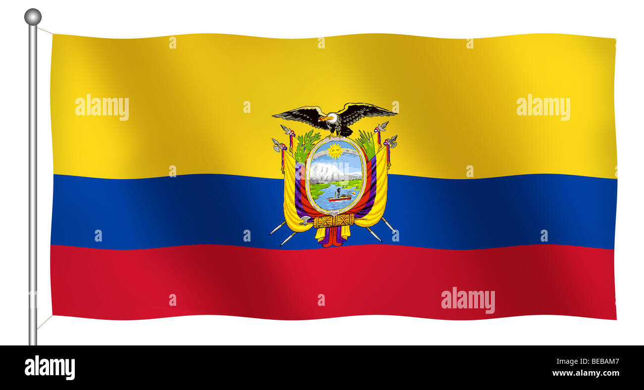 Drapeau de l'Equateur en agitant (With Clipping Path) Banque D'Images