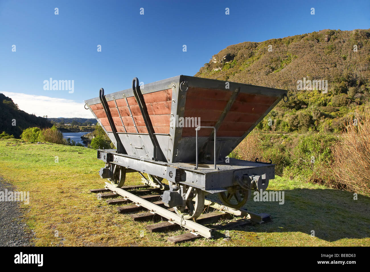 Ancien wagon de charbon, Brunner, près de Greymouth, côte ouest, île du Sud, Nouvelle-Zélande Banque D'Images