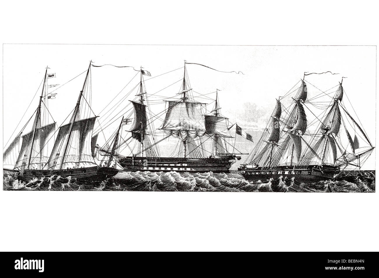 Un anglais en ligne un sloop de guerre navire français de la ligne Banque D'Images