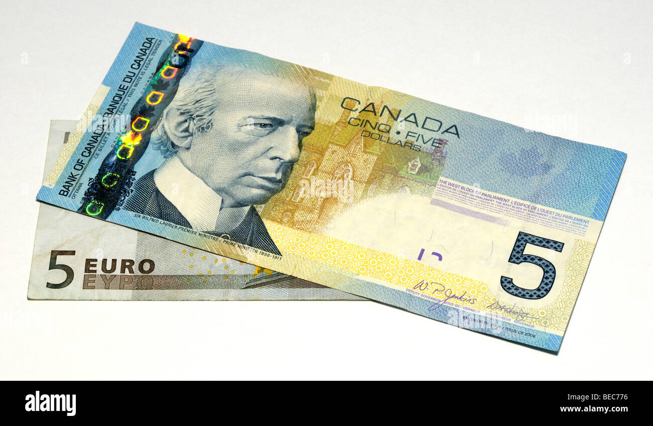 L'Europe et l'Euro Dollar Canada Billets de banque. Banque D'Images