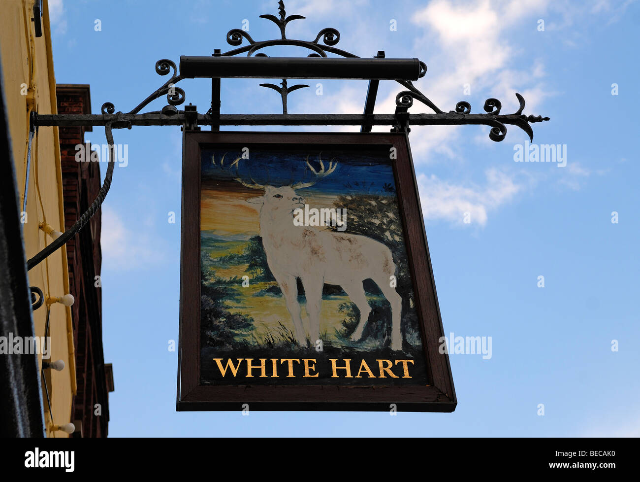 Enseigne de pub, White Hart, Marché, St Ives Hill, Cambridgeshire, Angleterre, Royaume-Uni, Europe Banque D'Images