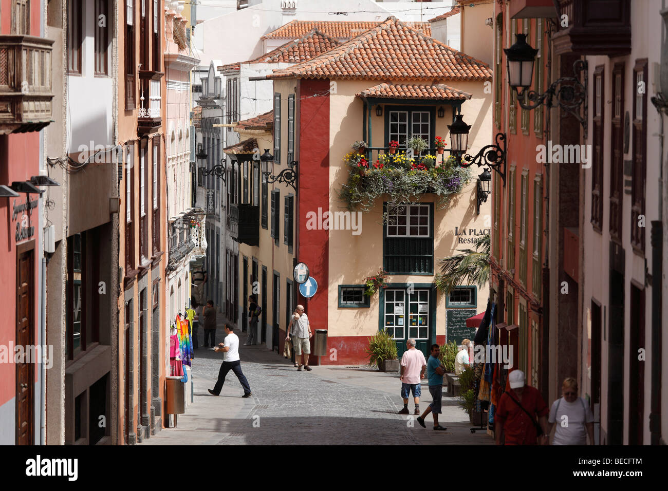 Calle Pérez de Brito et Placeta de Borrero, ville historique de Santa Cruz de la Palma, La Palma, Canary Islands, Spain Banque D'Images