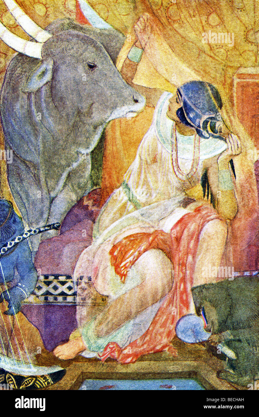 Un égyptien nommé Bitou en un taureau Apis, le taureau sacré adoré par les Égyptiens, et rendit visite à son ex-épouse. Banque D'Images