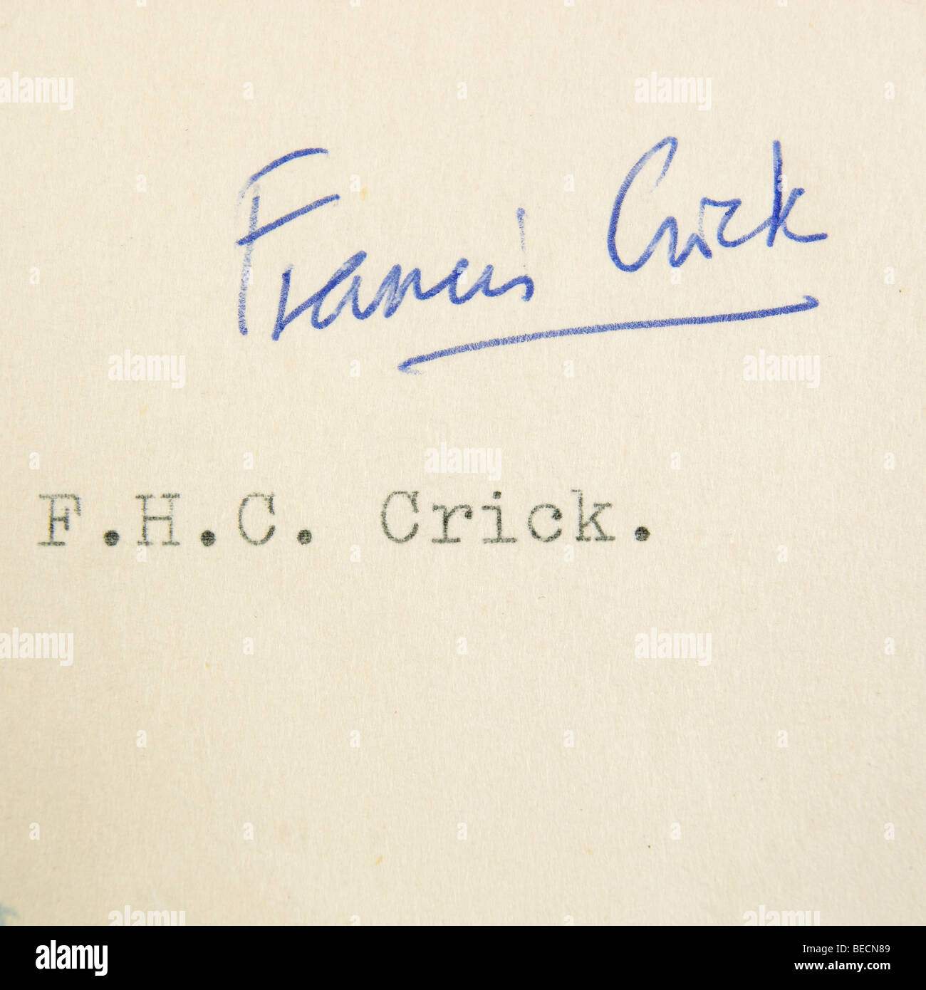 Francis Crick signature d'une lettre personnelle signée F. H. C. Crick sincèrement Banque D'Images