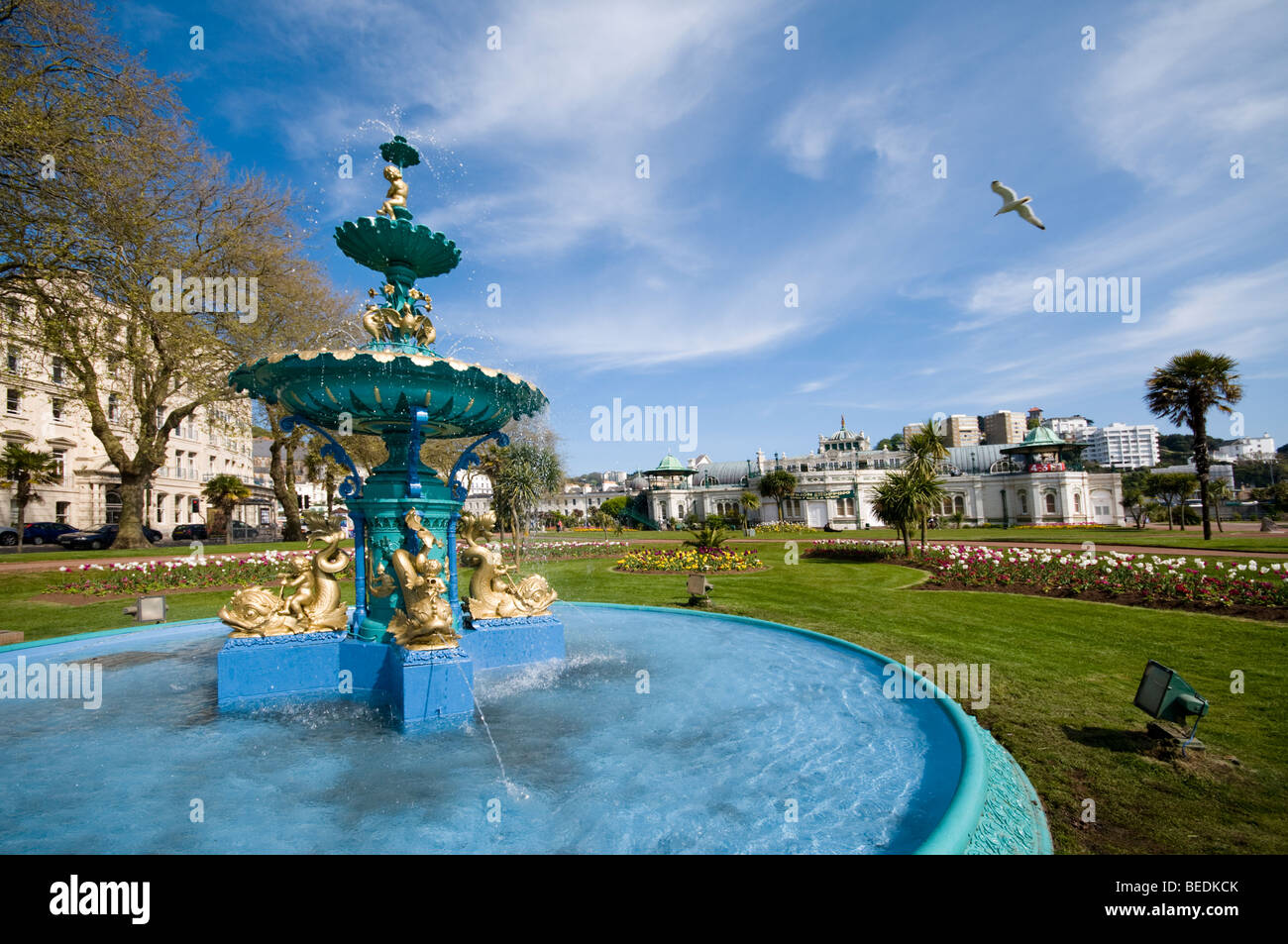 La fontaine dans les jardins de la princesse et le Pavillon, Torquay, Devon, UK Banque D'Images