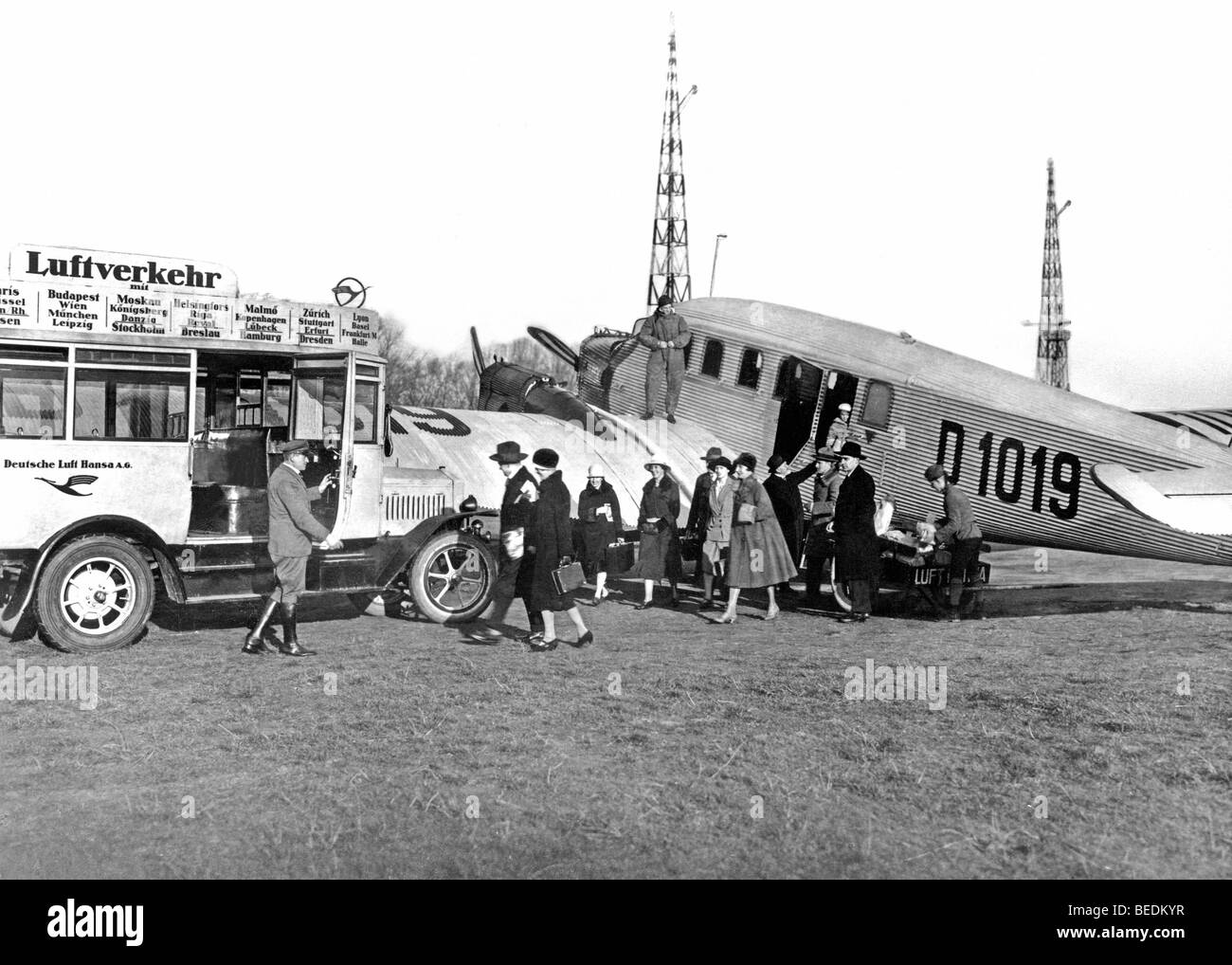 Photographie historique, les passagers de l'avion dans les années 20 Banque D'Images