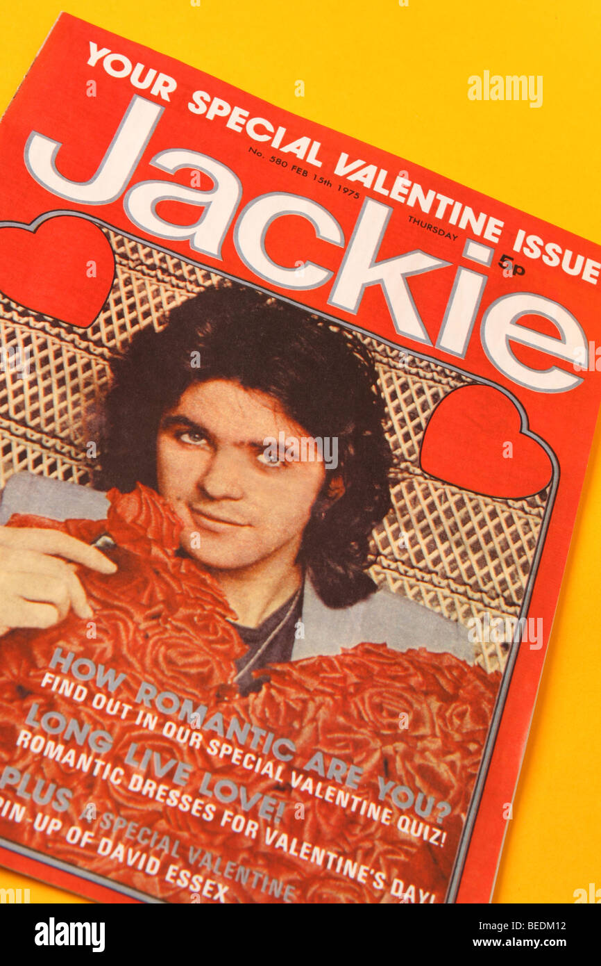 Jackie comique magazine pour adolescentes populaires dans les années 70, cette édition publié Février 1975 dispose de pop star David Essex Banque D'Images