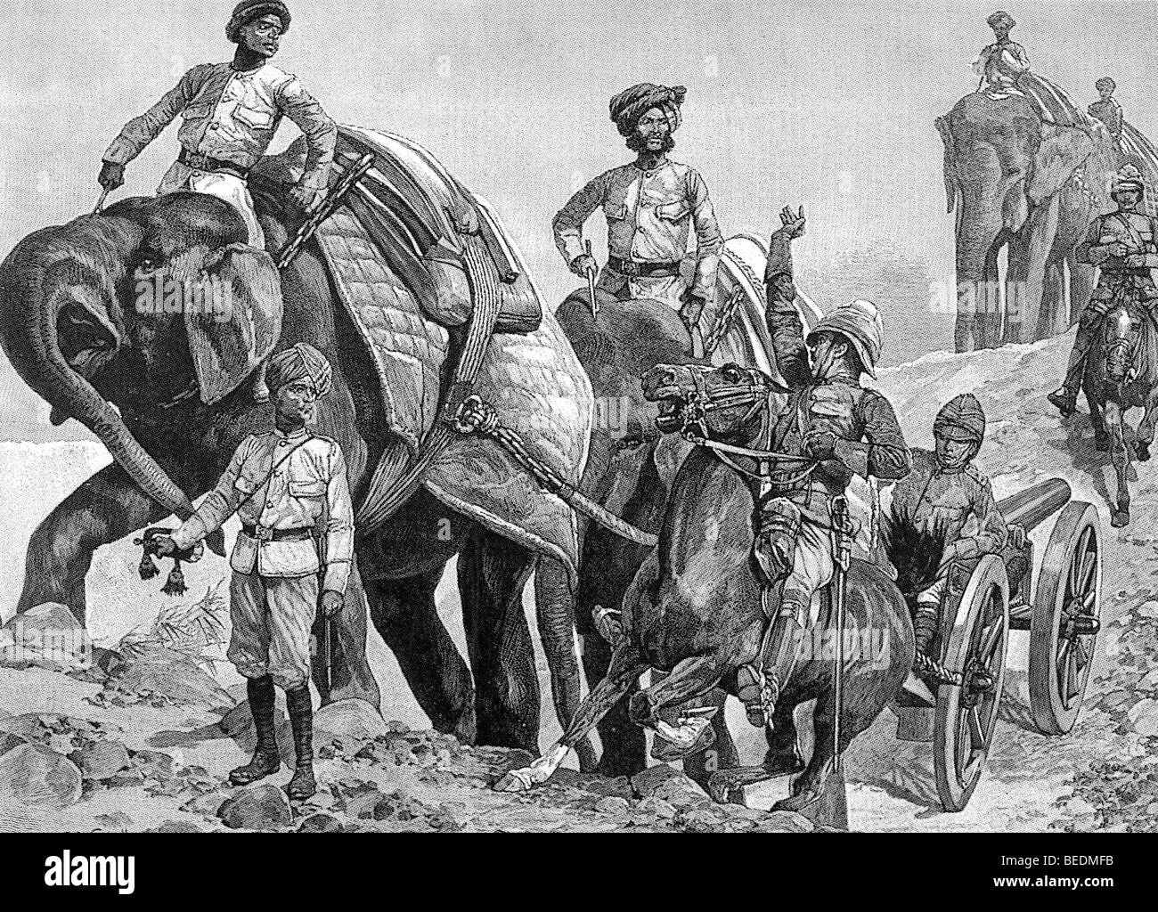 L'artillerie de l'armée britannique sur les manouvres en Inde vers 1870 Banque D'Images