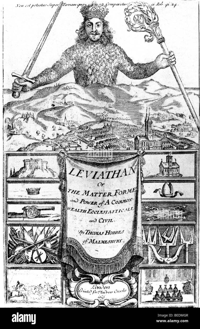 LEVIATHAN - page de titre du livre de 1651 par le philosophe anglais Thomas Hobbes (1588-1679) qui a plaidé en faveur d'un puissant roi Banque D'Images