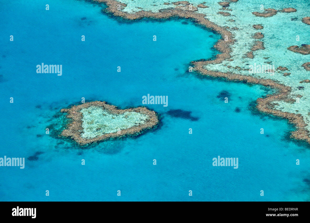 Vue aérienne de l'océan, le coeur en forme de cœur, de récifs coralliens de la Grande Barrière de Corail, zone du patrimoine mondial, la Grande Barrière de corail, l'UNES Banque D'Images
