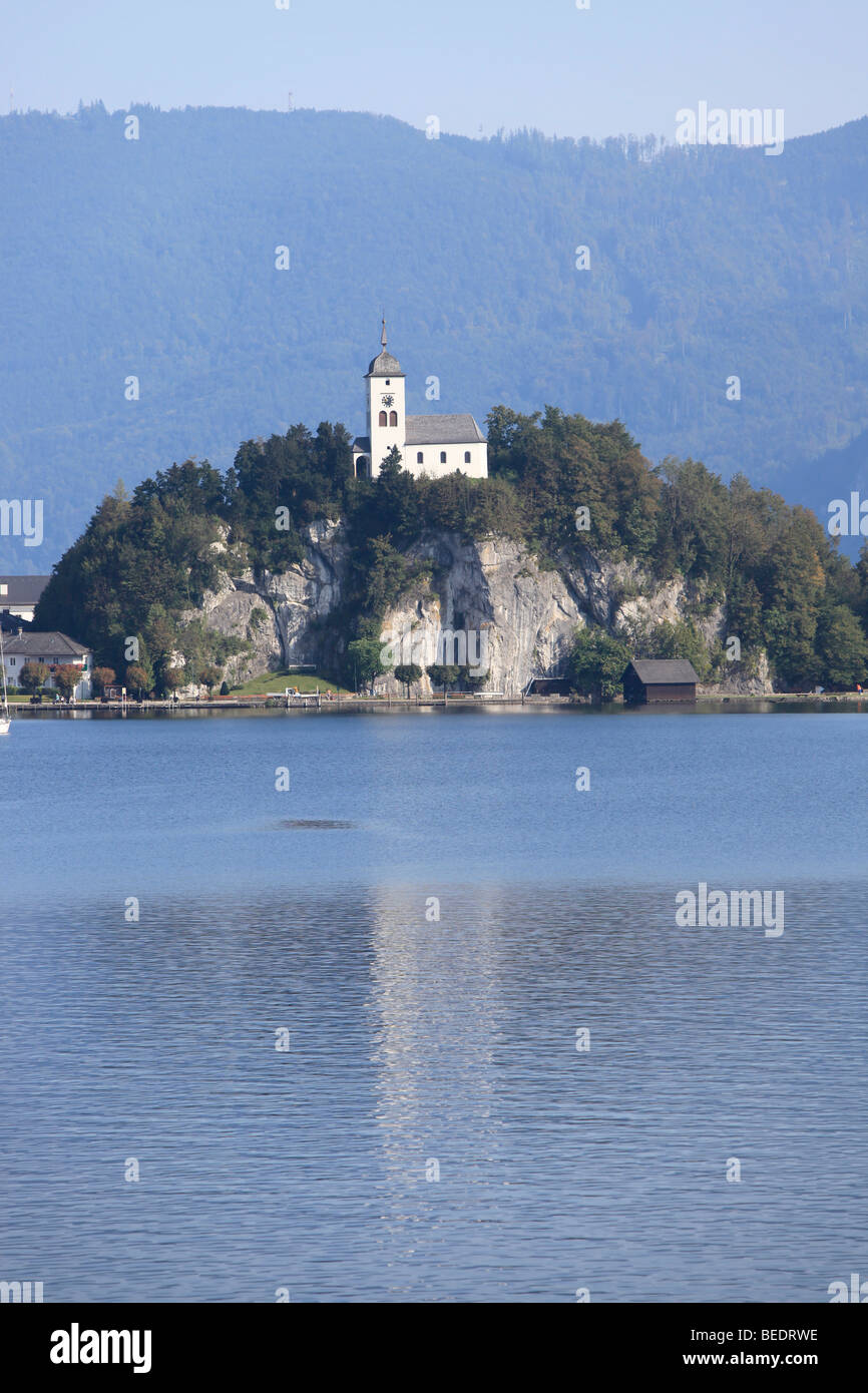 Johannesberg montagne avec Saint-jean Chapelle, Traunkirchen sur le lac Traun, Salzkammergut, Haute Autriche, Autriche, Europe Banque D'Images