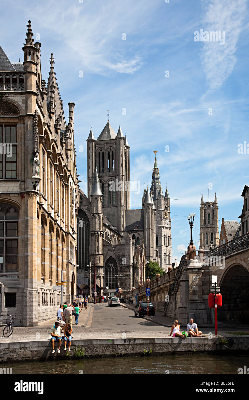 Les églises de Gand du Korenlei waterfront Gand Belgique Banque D'Images