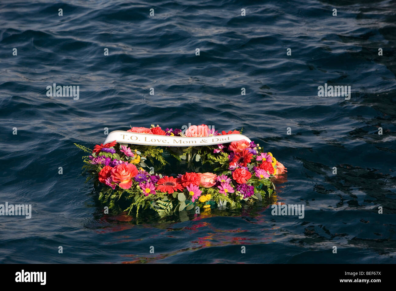 Une couronne de fleurs flotte dans l'océan Banque D'Images