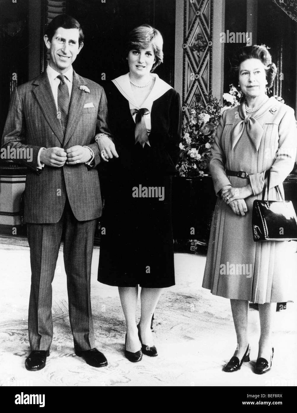 Le Prince Charles, la Princesse Diana et Elizabeth II Banque D'Images