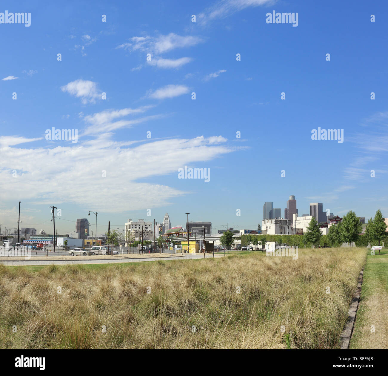 Vue panoramique Stitich : Los Angeles Downtown Skyline Banque D'Images