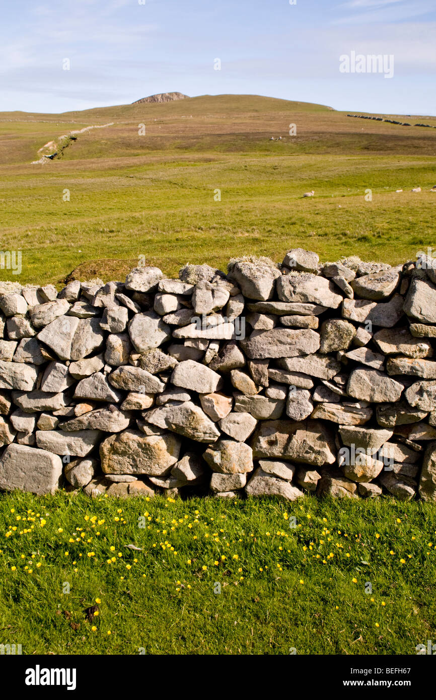 Mur en pierre sèche sur Fair Isle Shetland Banque D'Images