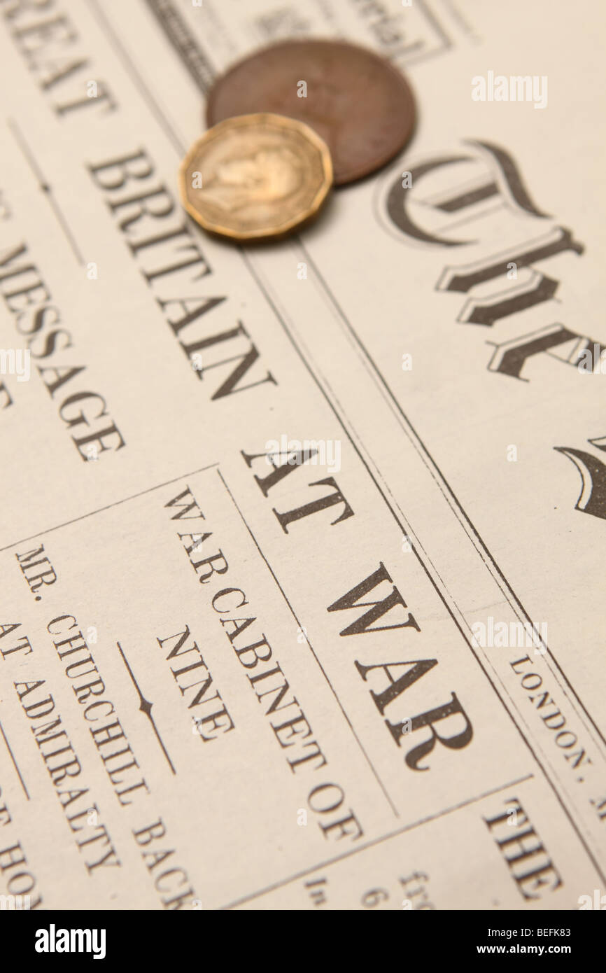 La Grande-Bretagne en guerre gros titre de journal de septembre 1939 au début de la Seconde Guerre 2 tel qu'imprimé dans le Daily Telegraph 4.9.1939 Banque D'Images