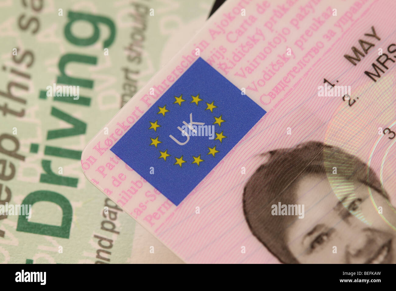 UK Driving License ID de photo avec le logo de l'Union européenne Banque D'Images