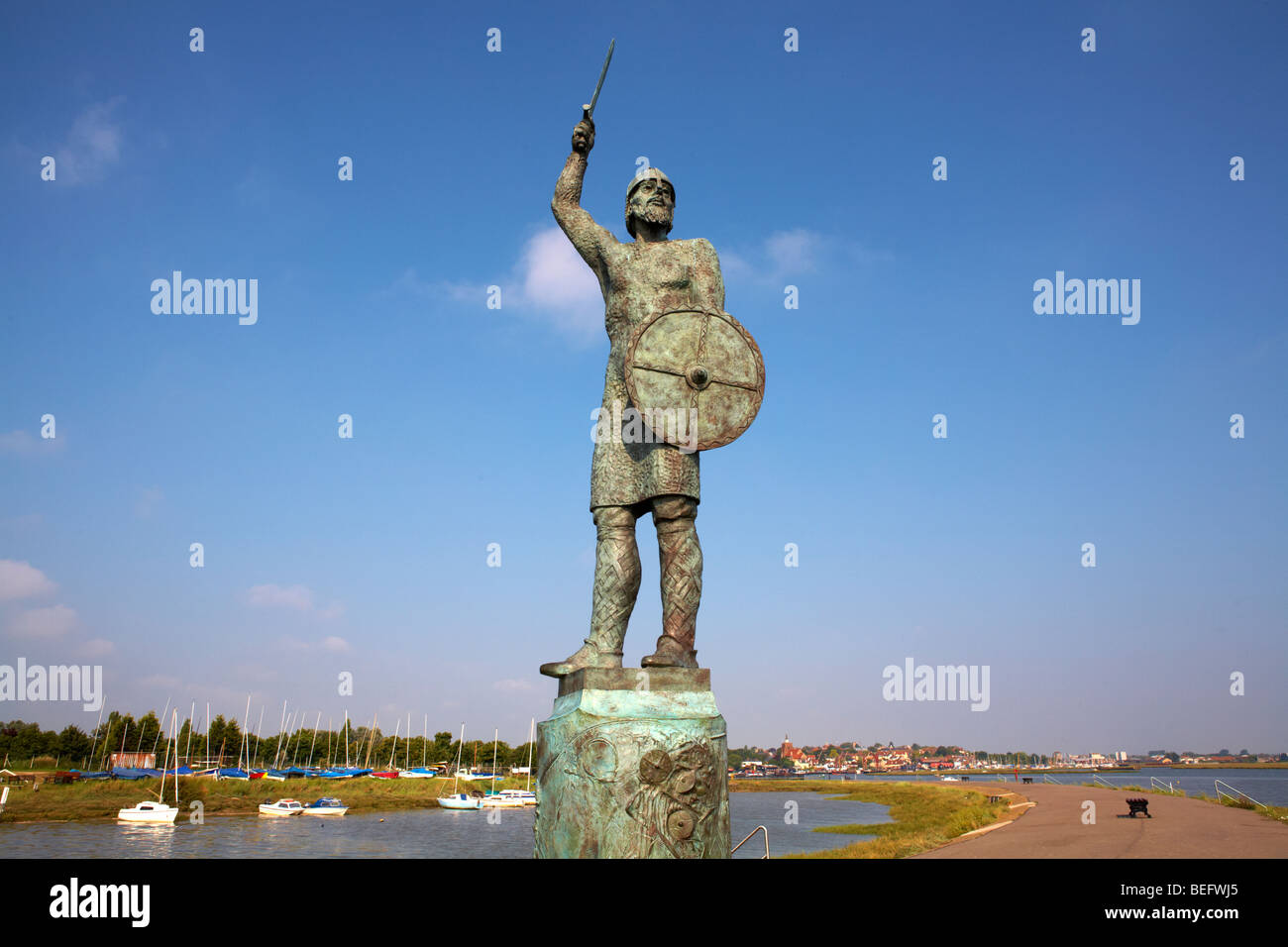Grande-bretagne Angleterre Essex Maldon Byrhtnoth statue monument Angleterre Essex Maldon Lieu historique Bataille de Maldon AD991 Banque D'Images