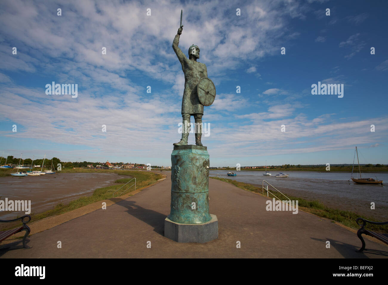 Grande-bretagne Angleterre Essex Maldon Byrhtnoth statue monument Angleterre Essex Maldon Lieu historique Bataille de Maldon AD991 Banque D'Images