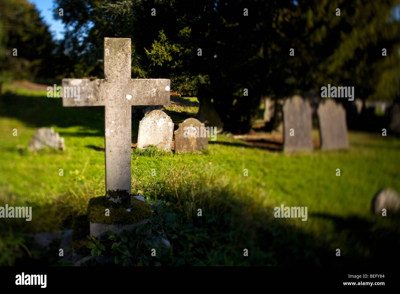 Pierres tombales anciennes dans un cimetière Banque D'Images