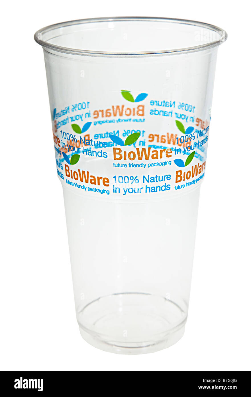 Gobelet Bioware fait à partir de l'acide polylactique qui permettront le compost dans les six jours UK Banque D'Images