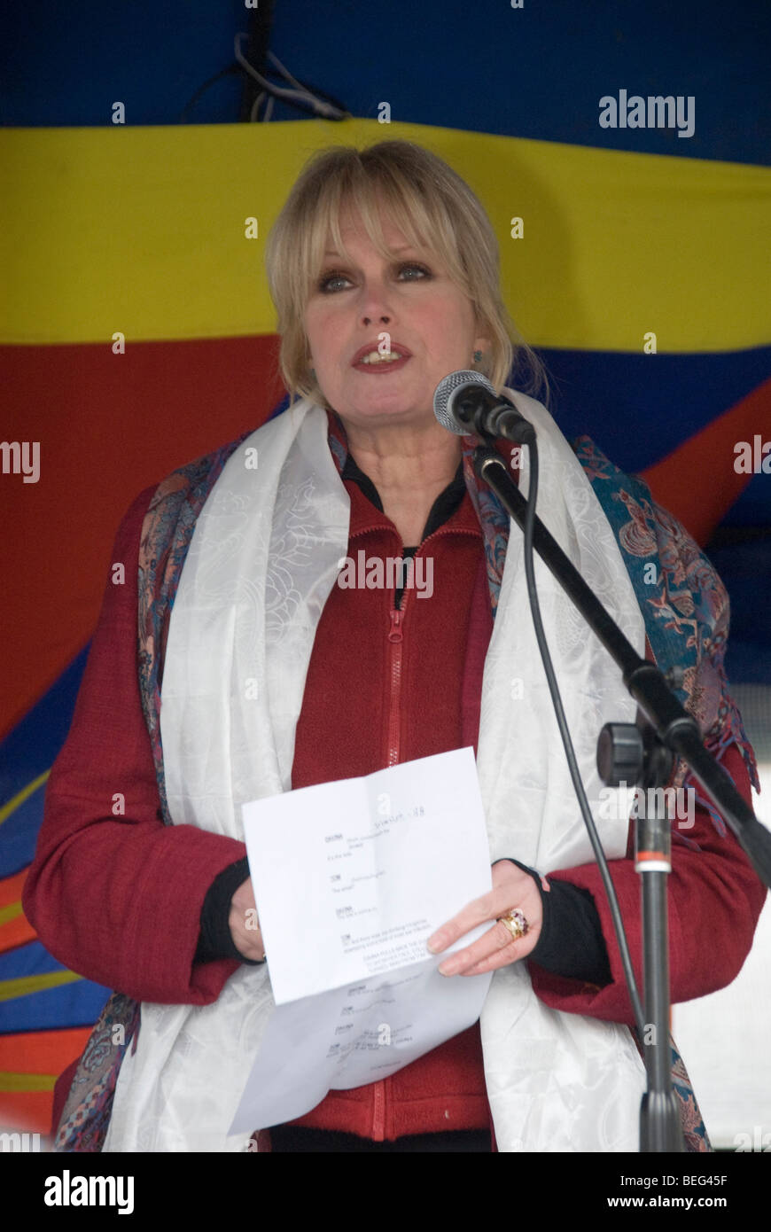 Joanna Lumley, né au Cachemire, parle à relais de la flamme tibétaine de la liberté pour le Tibet libre Banque D'Images