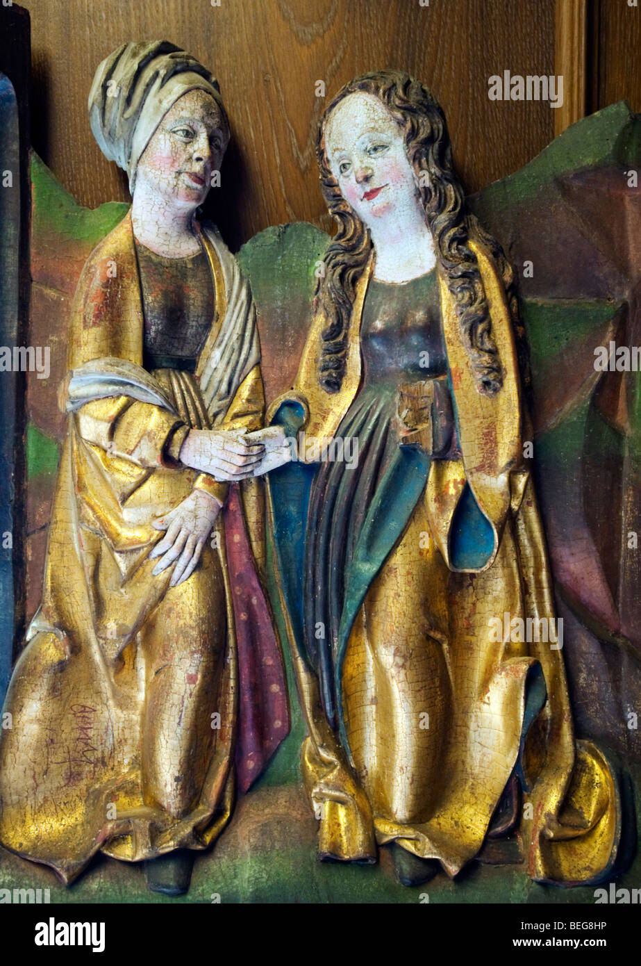 Religieuse médiévale en bois sculpté des artéfacts sur l'affichage à Markisches Musée dans le centre de Berlin, Allemagne Banque D'Images