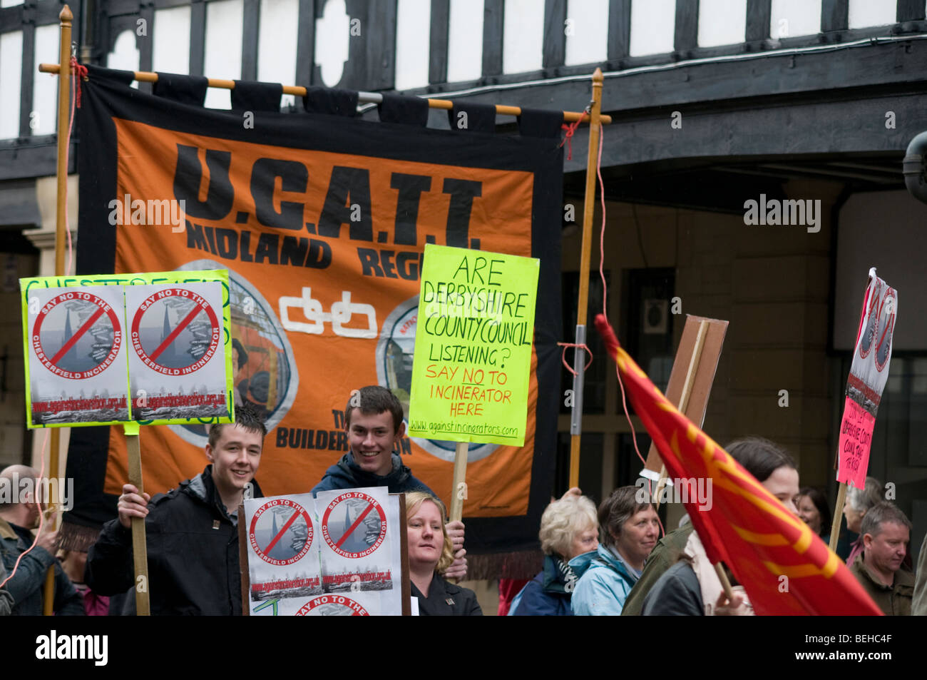 Chesterfield Les syndicats peuvent jour mars à la place du marché de Chesterfield Derbyshire 2009 East Midlands Banque D'Images
