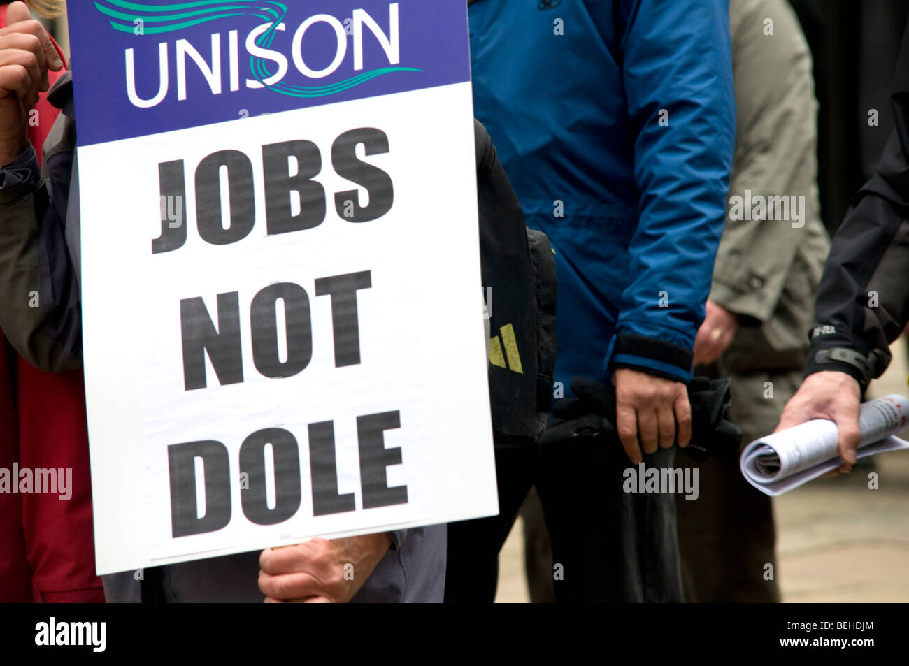 Chesterfield Les syndicats peuvent jour mars à la place du marché de Chesterfield Derbyshire 2009 East Midlands Banque D'Images