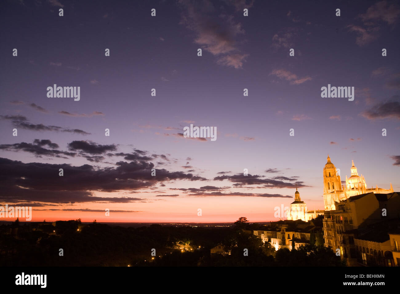 La cathédrale de Ségovie au coucher du soleil, Espagne Banque D'Images