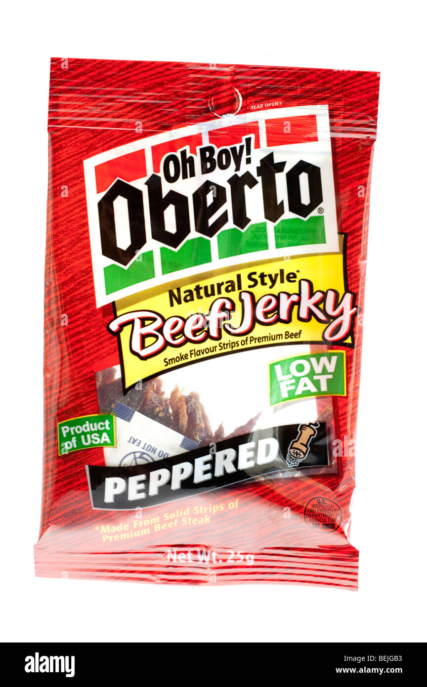 25g paquet scellé de 'Oh Boy' Oberto Beef Jerky Banque D'Images