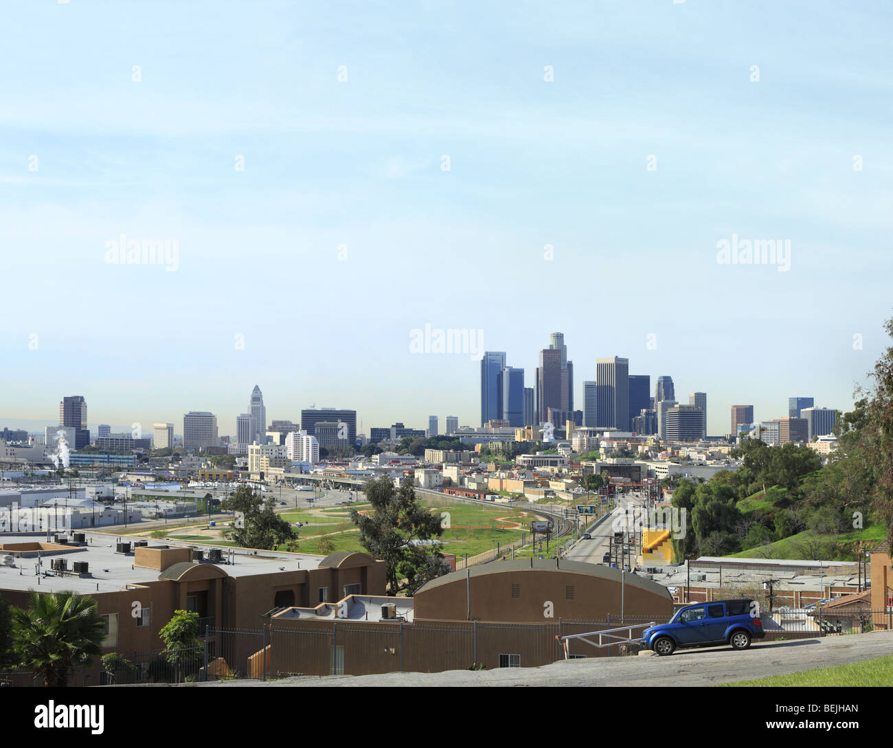 Point de vue panoramique sur le centre-ville de Los Angeles : Banque D'Images