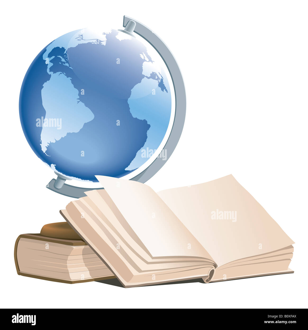 Illustration de livres et de globe sur un fond blanc. Banque D'Images