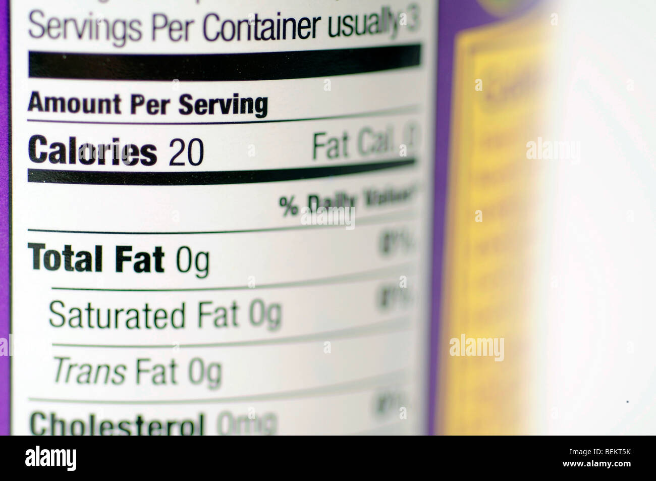 L'information nutritionnelle Banque D'Images