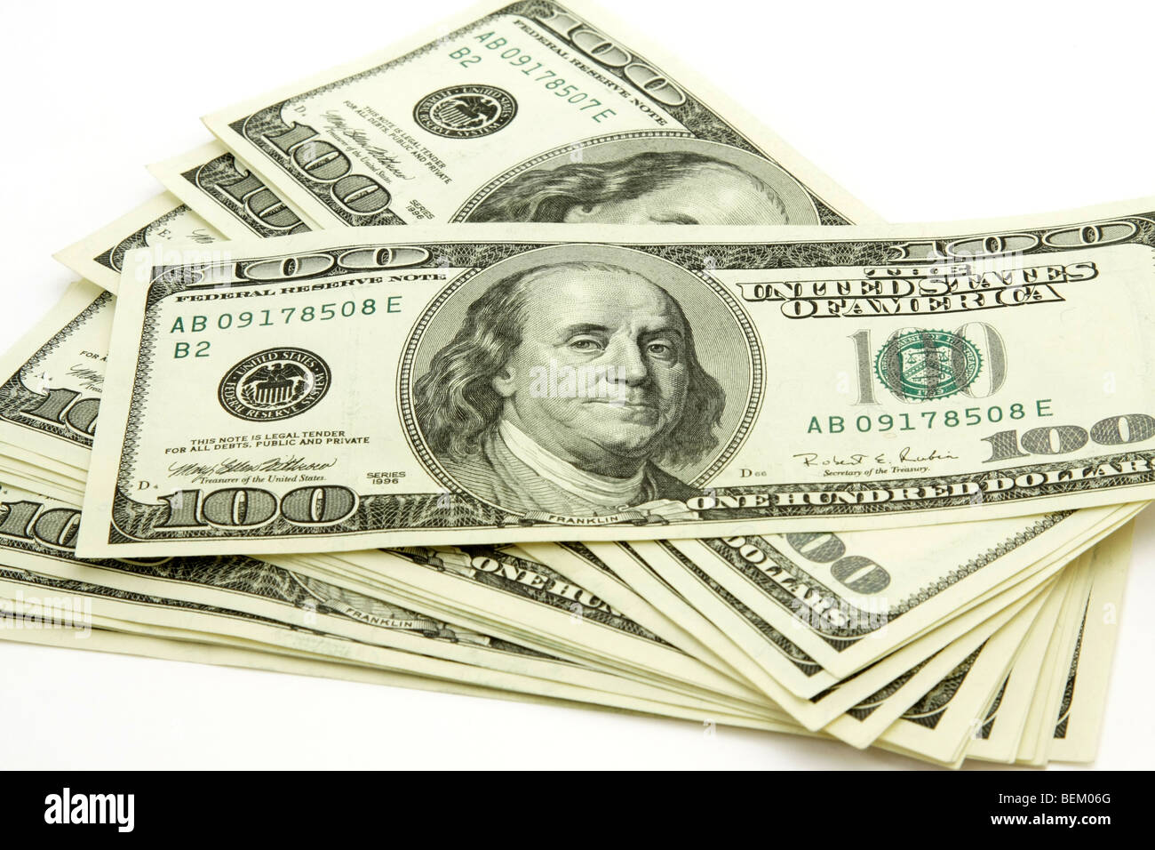 Cent billets d'un dollar fond blanc Banque de photographies et d’images ...